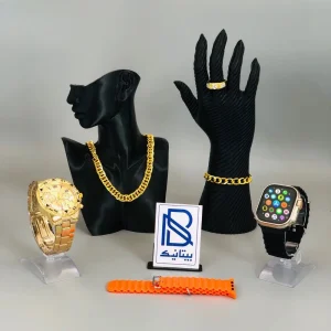پک ساعت هوشمند A90 با ساعت رولکس طلایی و ست کارتیر