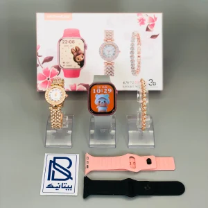 ساعت هوشمند زنانه KEQIWEAR مدل KW72 Mini با ست ساعت دیجیتال و دستبند فول نگین