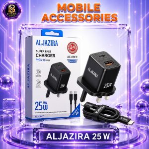 آداپتور 25 وات AL JAZIRA مدل AC-09CC دو پورت با کابل دو سر تایپ سی