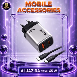 آداپتور 45 وات AL JAZIRA مدل AC-02CC دو پورت با کابل دو سر تایپ سی