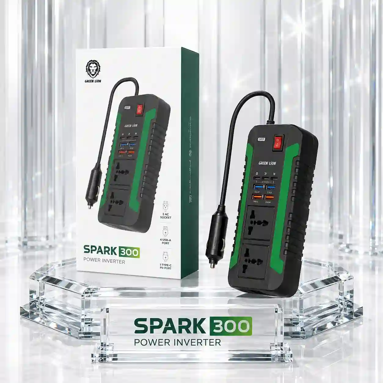 اینورتر فندکی خودرو 300 وات GREEN LION مدل SPARK 300