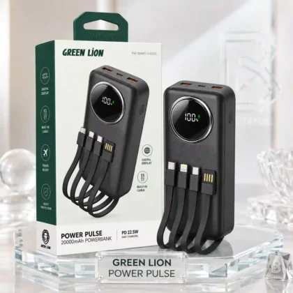 پاوربانک 20هزار GREEN LION مدل POWER PULSE با کابل متصل